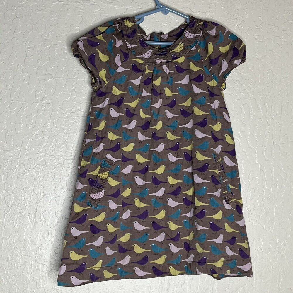 Mini Boden Bird Print Cotton Dress Girls Size 5-6 Years FLAW